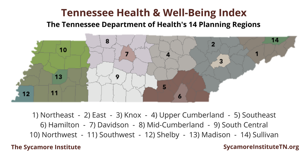 Tennessee Department of Health's 14 Planning Regions