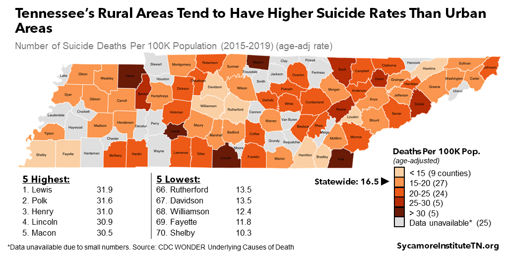 Tennessee’s Rural Areas Tend to Have Higher Suicide Rates Than Urban Areas