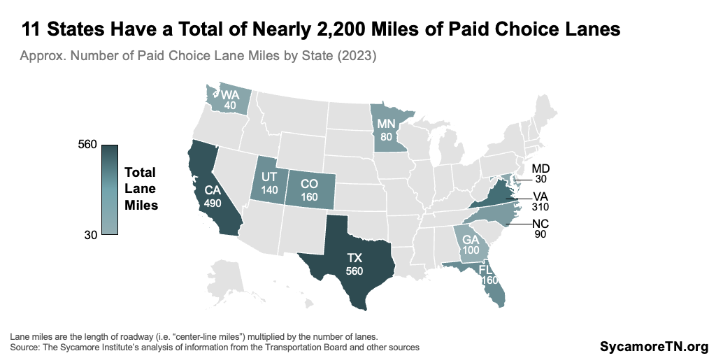 11 States Have a Total of Nearly 2,200 Miles of Paid Choice Lanes