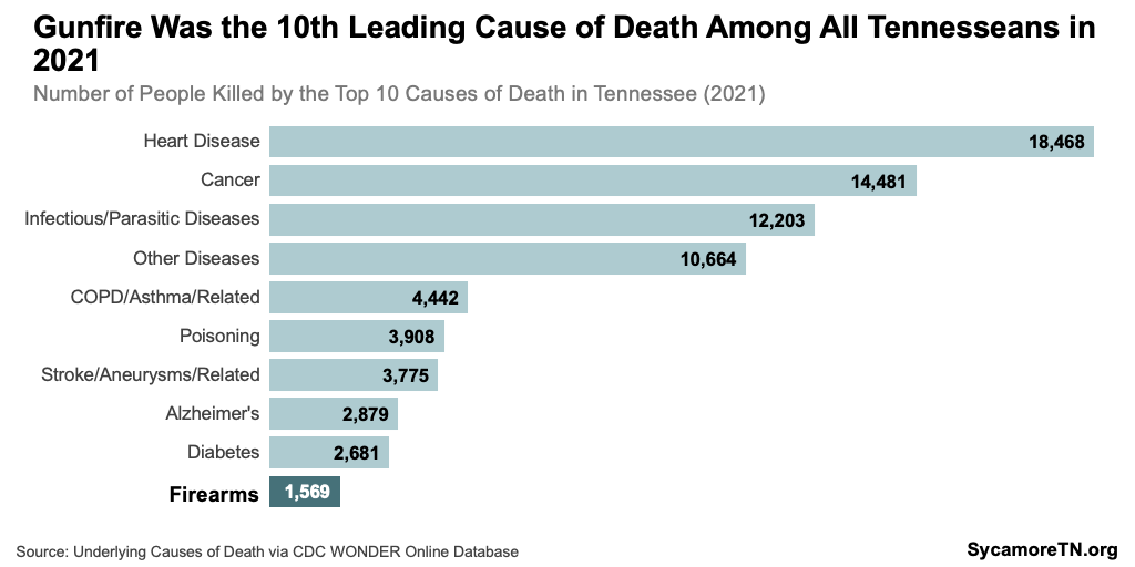 Gunfire Was the 10th Leading Cause of Death Among All Tennesseans in 2021