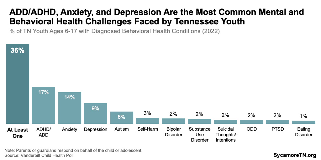 ADD/ADHD, Anxiety, and Depression Are the Most Common Mental and Behavioral Health Challenges Faced by Tennessee Youth