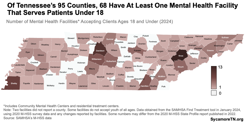 Of Tennessee’s 95 Counties, 68 Have At Least One Mental Health Facility That Serves Patients Under 18