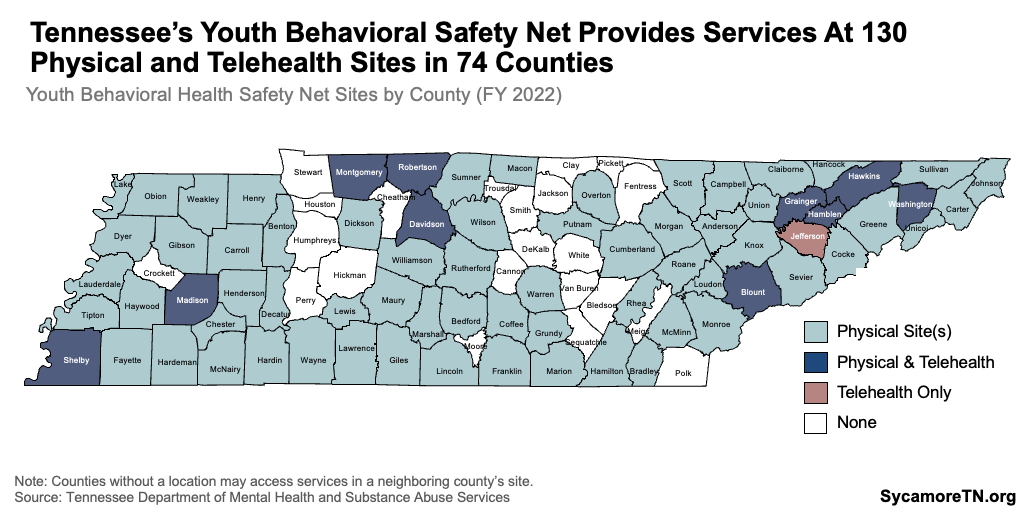 Tennessee’s Youth Behavioral Safety Net Provides Services At 130 Physical and Telehealth Sites in 74 Counties